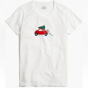 J. Crew White Collector Tee VW Bug Christmas Tree L